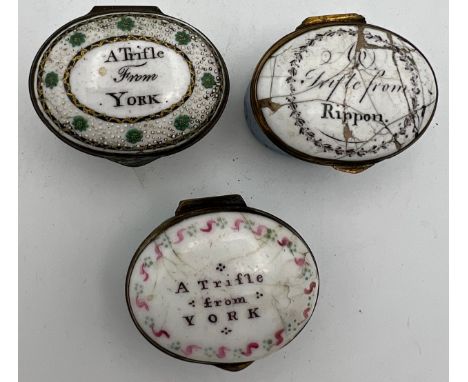Three 18thC patch boxes to include a Trifle from York and Rippon. 