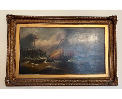 An oil on board seascape probably by George Knight, 1851-1922 of Peterhead 44.5 x 80cm. In gilt frame. 