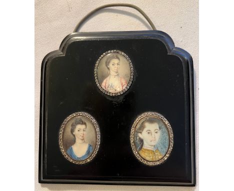 A trio of portrait miniatures on ivory, two young ladies and a boy. Two signed S.S believed to be miss Sophia Smith. Frame si