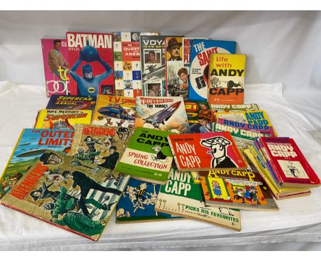 Vintage books and magazines, mainly Annuals, to include Batman, The Avengers, Outer Limits, Cliff Richard, The Saint, No Hidi