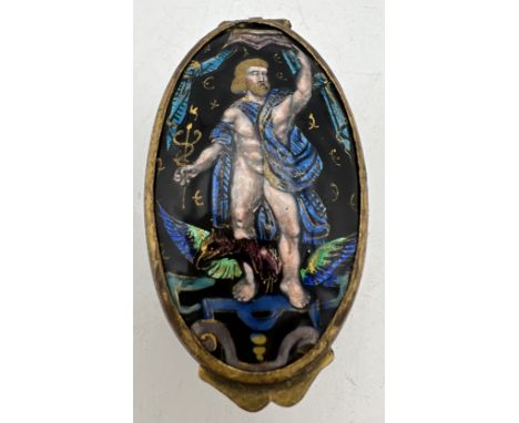Continental enamel and gilt metal patch box. 6 x 3.5cm. 