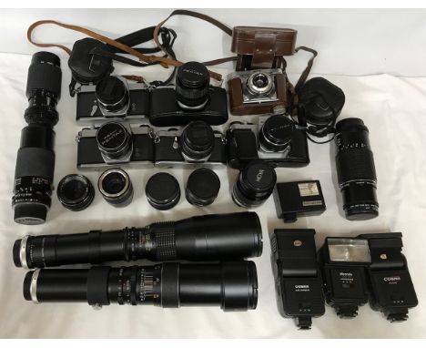 A Asahi Pentax s1a, Asahi Pentax SL, Asahi Pentax SP 500, 2x Pentax ME super and a Nixon ideal color 35 cameras along with a 