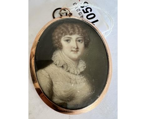A oval portrait miniature on ivory inscribed to reverse H.R.H Frederica Duchess of York by Richard Collins 1755-1831. Size 7 