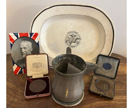 Hull and Yorkshire memorabilia to include pewter jug inscribed Fleece Inn, plate from Bethel Chapel Hull 23 x 29cm, General E