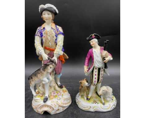 Two 19th Century porcelain figurines to include a Sitzendorf gentleman with goat 24cm h, both with marks to base. 