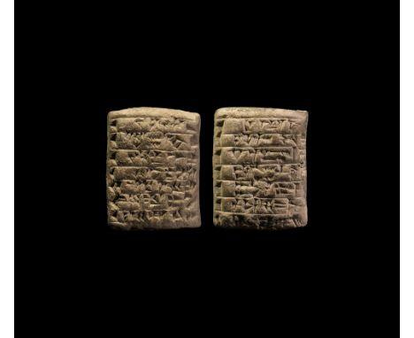 2nd millennium BC. A ceramic tablet fragment with impressed cuneiform text in seven columns to the obverse, similar to the re
