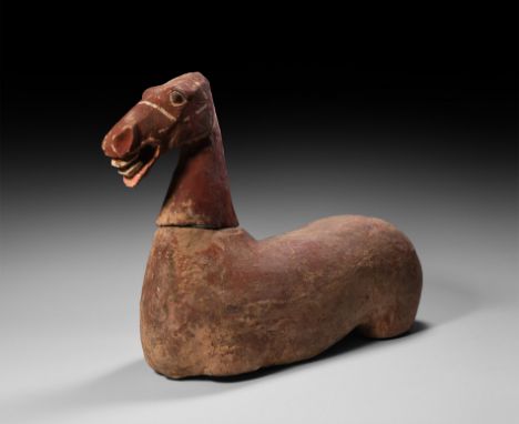 Han Dynasty, 206 BC-220 AD. A ceramic figure comprising the upper body and head of a horse, the head held erect, flared nostr