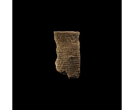 19th-17th century BC. A ceramic tablet with cuneiform text to both faces; accompanied by an old scholarly note, typed and sig