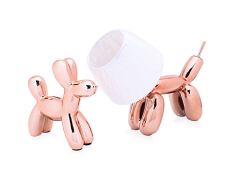 A SOMPEX 'BALLOON DOG" LAMP AND SIMILAR MONEY BOX The lamp, apparently unused, wish shade, and a copper finish ceramic balloo