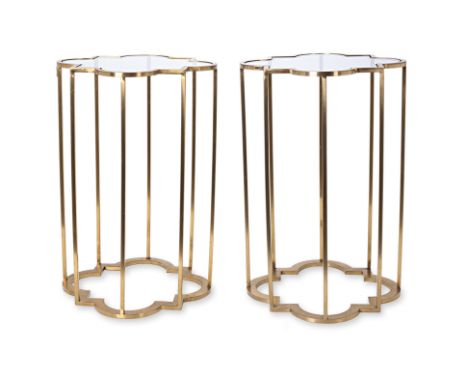 A PAIR OF CARACOLE GILT METAL AND GLASS SIDE TABLES
The shaped arabesque top on openwork supports
60cm high 40cm wide
Conditi