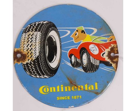 A circular enamel advertising sign for Continental Tyres, dia.15cm 