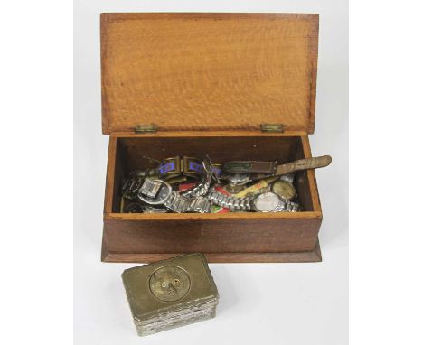 Miscellaneous items to include fashion watches, folding fruit knife, brass bangle, hat pins, etc