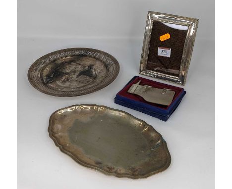 An American silver dish of circular form with pierced rim, stamped verso Goram Sterling 257, one other  continental white met