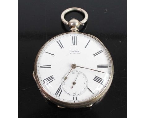 A North American silver cased gent's open faced pocket watch by Kendall of Portland, having keywind movement, engine turned b