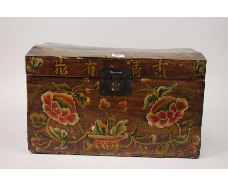 A Chinese painted wooden trunk, w.44cm