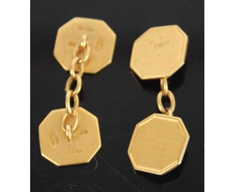 A pair of 18ct gold and engine turned octagonal cufflinks, 8.7g, width 13mm