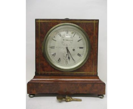 An early 20th century brass inlaid and burr yew mantle chronometer signed Thomas Armstrong &amp; Brother Ltd, Manchester. The