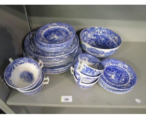 A mixed selection of Copeland Spode Italian pattern dinner plates, side plates, saucers, six cups and other items 