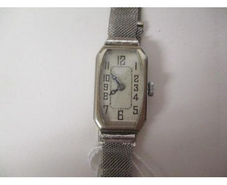 A Tavannes ladies, manual wind, 9ct white gold, Art Deco cocktail watch. The dial having Arabic numerals and blued hands, the