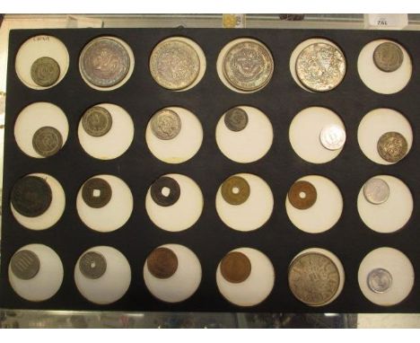 Chinese silver, copper and other coins to include a Hu-Peh province one mace and 4.4 Candareens, seven Candareens, Hong Kong 