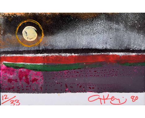 Geoffrey Key (1941-),   Sunset, signed and dated '80 in the margin, numbered 12/33, block print, 10.5 x 16.5cm.; 4.25 x 6.5in