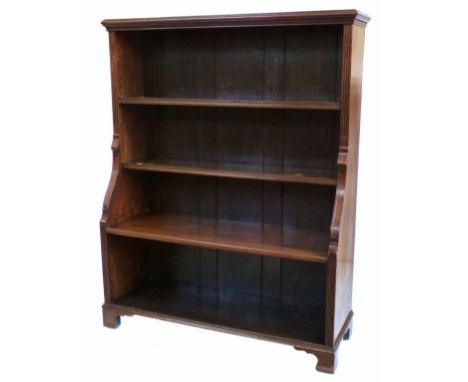 Mid 19th century walnut waterfall bookcase, top section with two adjustable shelves, all standing on bracket feet, width 100c