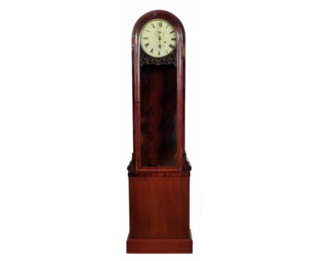 Wall mounted regulator with mahogany case, altered with later box base. White enamel dial with Roman numerals and subsidiary 