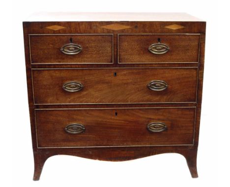 George III mahogany chest of two short and two long drawers, rectangular top with cross banding and white wood string, frieze