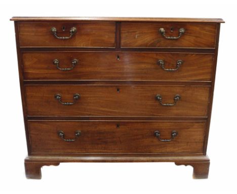 George III mahogany chest of two short and three long graduated drawers, rectangular top with ogee mould, drawers with origin