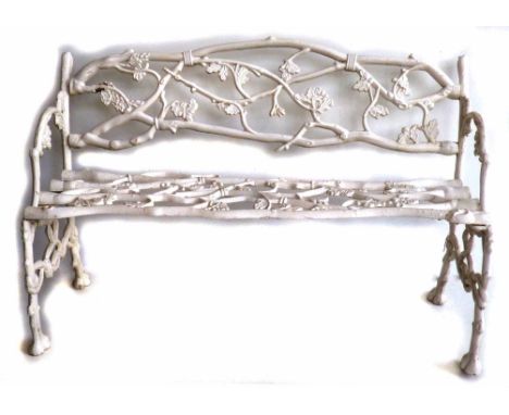 19th century botanical pattern rustic garden bench, oak leaf acorn and branch design, legs united by entwined snakes, width 1