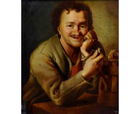 T.C, 19th century,   Portrait of a pipe smoker, initialled, oil on panel, 24 x 20cm, 9.5 x 8in.     For condition report plea