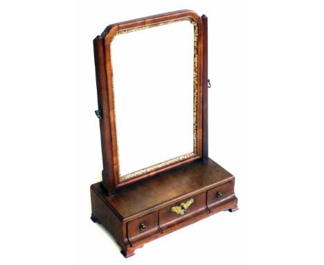 Late 18th century walnut dressing table mirror, rectangular glass supported in gesso and moulded frame, box base with ogee fr