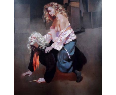 After Robert O. Lenkiewicz (1941-2002),  The Painter with Lisa - Aristotle and Phyllis Theme, signed, titled and numbered 75/