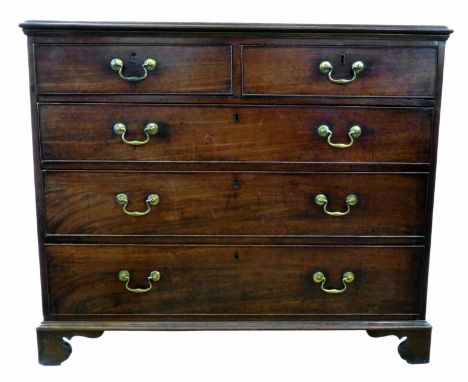 George III mahogany chest of two short and three long graduated drawers, rectangular top with ogee mould, drawers all with co