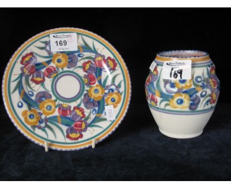 Carter, Stabler and Adams, Poole pottery floral side plate with teracota base having painted and impressed marks, together wi
