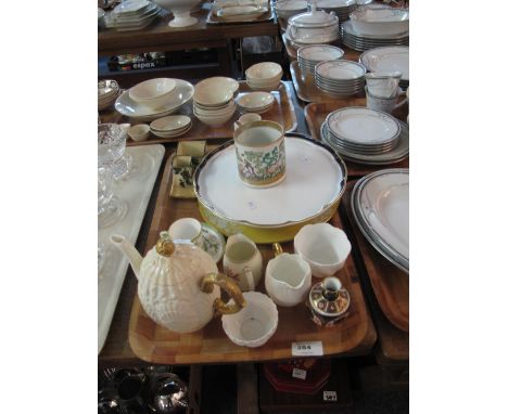 Tray of assorted china to include Royal Doulton 'The Gleaners', English old scenes vase, 19th Century Coalport cream gilt and