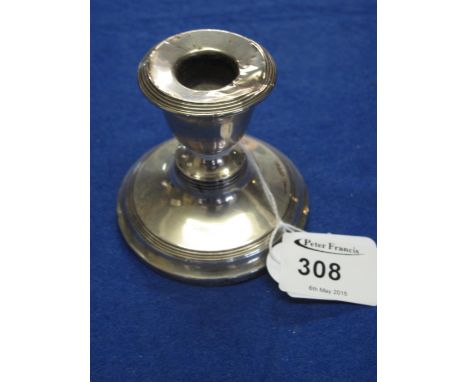 Silver dwarf candlestick with reeded base.  Chester, 1910.  (Loaded).