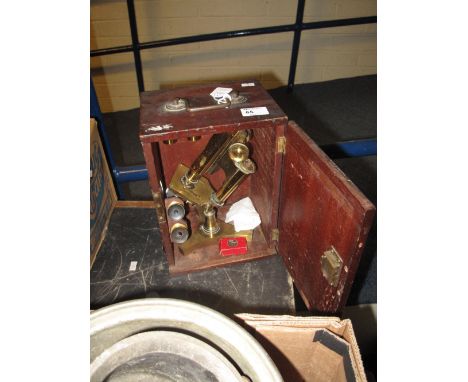 19th Century brass monocular microscope by R&J Beck, London, serial number 14396, with various oculars in original case, havi