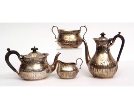 Victorian four-piece tea and coffee service comprising coffee pot, tea pot, sugar basin and milk jug, each of oval form with 