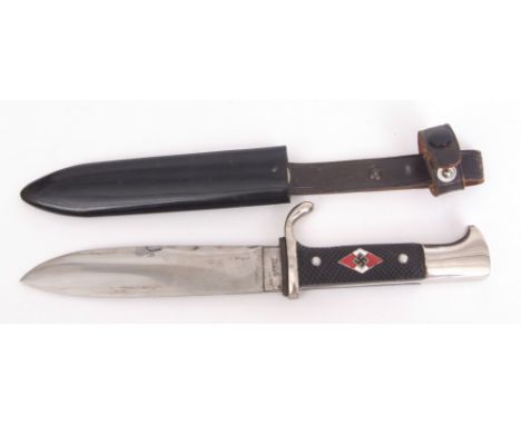 Mid-20th century German Hitler Youth sheath knife, RZM, M7/51/38, the plain polished single edged blade to a chrome finished 