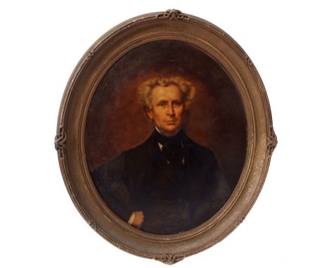 ENGLISH SCHOOL (19TH CENTURY) Half-length portrait of a gent wearing black jacket and cravat oil on canvas 90 x 75cms, oval 