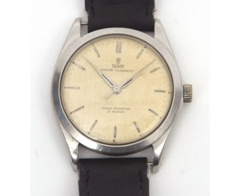 Mid-20th century stainless steel centre seconds wrist watch, Tudor, Oyster "Elegante", the 21-jewel movement (unseen) to a cr