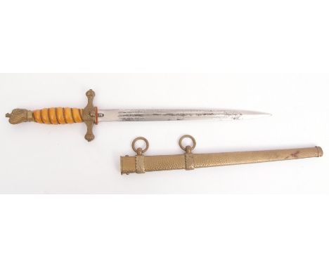 Mid-20th century German Naval dirk, WKC, the double edged and twin fullered etched blade with inscription translating as "In 