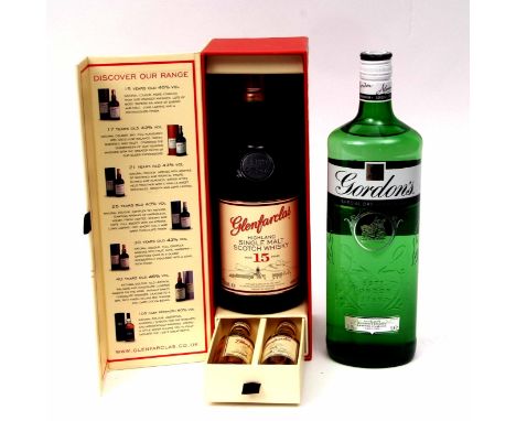 Glenfarclas Highland single malt Scotch Whisky tasting pack comprising one 700ml bottle and 2 50ml miniatures (boxed) and fur