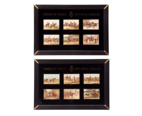 AFTER ORLANDO NORIE (1832-1901) "Prince of Wales' Own Royal Hussars" group of 12 coloured prints in two frames each print 12 
