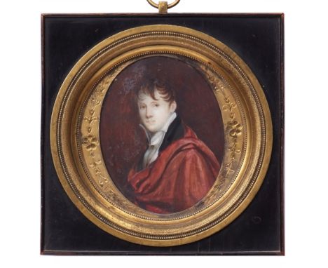 ENGLISH SCHOOL (19TH CENTURY) Half-length portrait of a noble young man portrait miniature 10 x 18cms 
