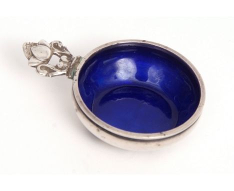 20th century Danish silver and enamelled miniature porringer, of circular form with cobalt blue enamelled interior and with c