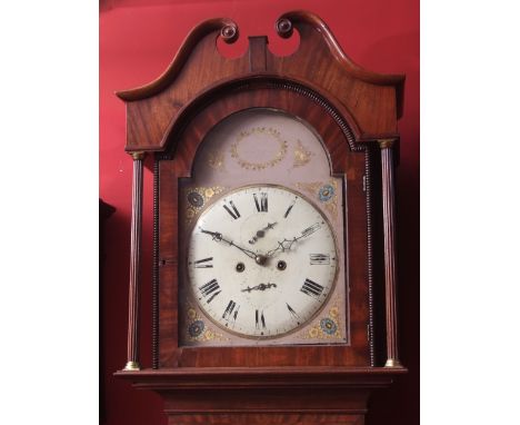 Mid-19th century mahogany cased 8-day longcase clock, maker name rubbed, the swan neck pediment with plain frieze to an overh