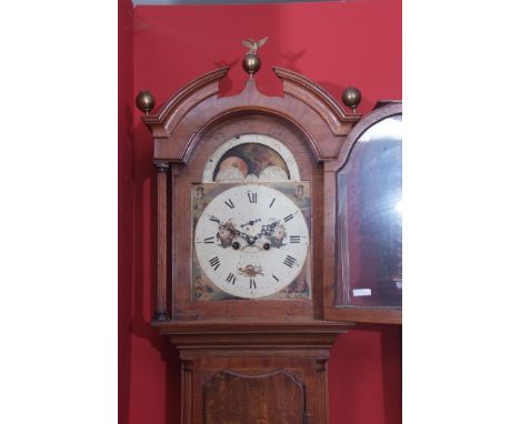 Early 19th century oak and mahogany cross-banded 8-day longcase clock, Pattison - Halifax, the hood with overhanging cornice 