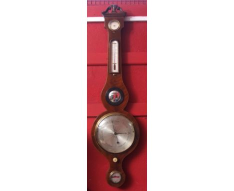 Mid-19th century mahogany and boxwood line inlaid wheel barometer, C Fontana - High Wycombe, the case with swan neck pediment